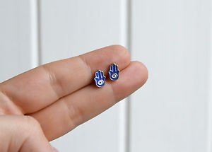 Hamsa earrings - handmade tiny enamel stud / post earrings