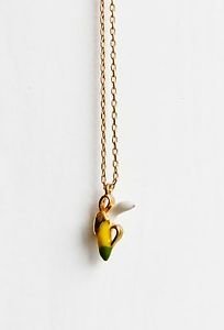 Banana necklace - tiny enamel banana fruit chain necklace