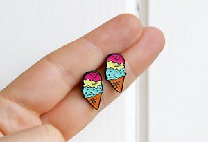 Ice cream earrings - kawaii trendy junk food enamel ice cream cone studs posts