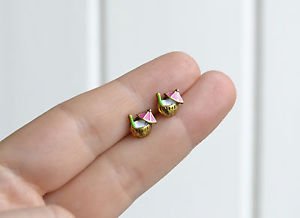 Coconut earrings - handmade tiny enamel stud / post earrings