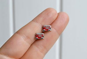 London bus earrings - handmade enamel kawaii double decker bus Routemaster studs