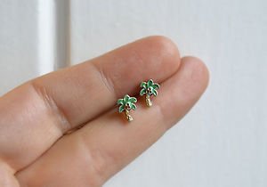 Palm tree / coconut tree earrings - handmade tiny enamel studs/posts