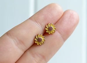Sunflower earrings - kawaii handmade tiny enamel stud / post earrings