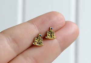 Castle earrings - kawaii handmade tiny enamel sand castle studs/posts