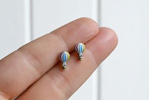 Air balloon earrings - handmade kawaii enamel rhinestone stud / post earrings