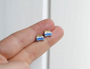 Kombi camper van earrings - handmade tiny VW van enamel stud / post earrings