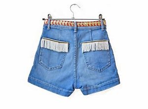 Festival denim shorts - up-cycled Indian ribbon trim custom jean denim shorts