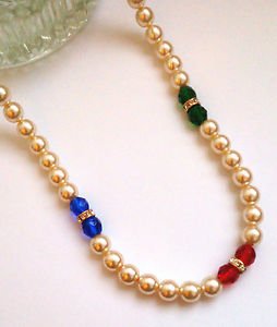 Pearl and glass beads necklace - vintage necklace with coloured beads