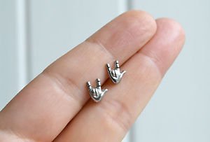 Hands earrings - kawaii handmade tiny enamel heavy metal horns I love you sign