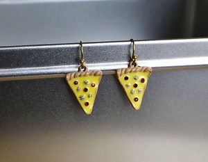 Pizza earrings - kawaii handmade tiny enamel pizza slice fast food junk food
