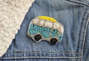 Camper van brooch - handmade beaded cute Kombi camper van caravan kawaii trendy