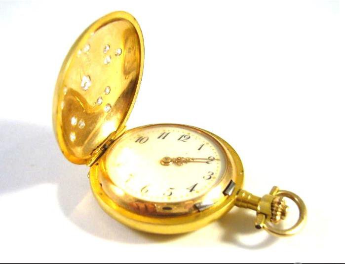 Antique gold pocket watch with diamonds 0.60 kt