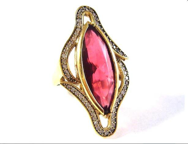 Silver ring with amethyst and topaz