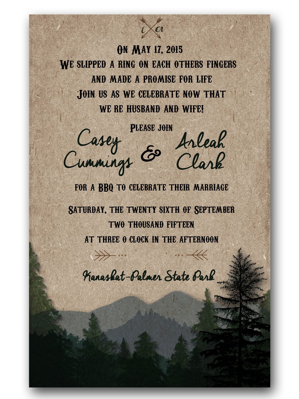 Personalized Rustic Woodsy Wedding Invitations & RSVP Camping Wedding Mountain Wedding
