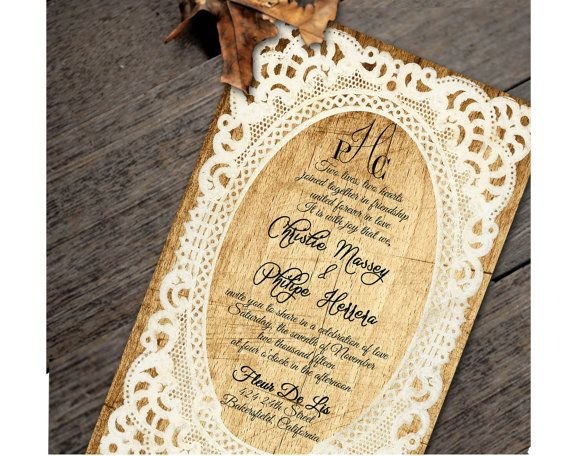 Rustic Wood and Lace Wedding Invitation & RSVP