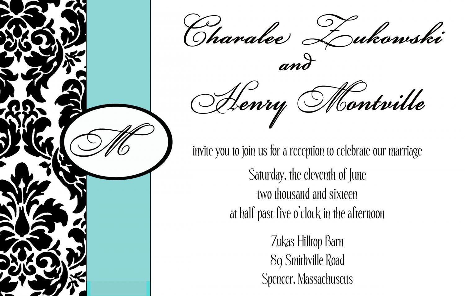 Damask monogram modern Wedding Invitation & RSVP