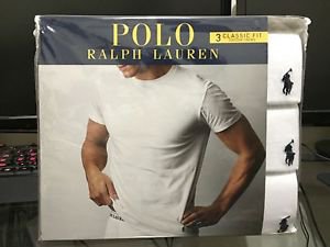 Polo Ralph Lauren Classic Fit Three 3 Pack Cotton Crew Neck Tee Shirt WHITE