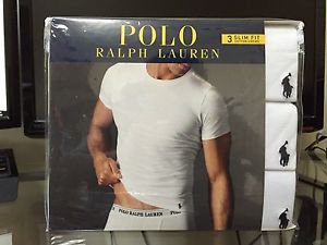 Polo Ralph Lauren Slim Fit Three 3 Pack Cotton Crew Neck Tee Shirt WHITE