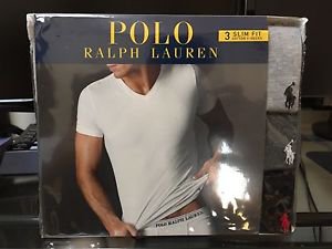 Polo Ralph Lauren Slim Fit Three 3 Pack Cotton V Neck T Tee Shirt Grey Black Mix