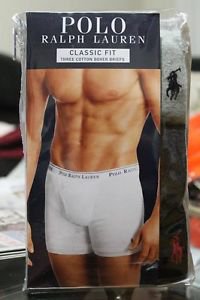 Polo Ralph Lauren Classic Fit Three 3 Pack Cotton Boxer Briefs Multi Gray Black