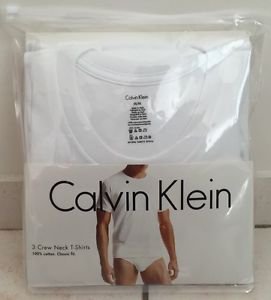 Calvin Klein 3 Three Pack Classic Fit 100% Cotton Crew Neck Tees T Shirt White