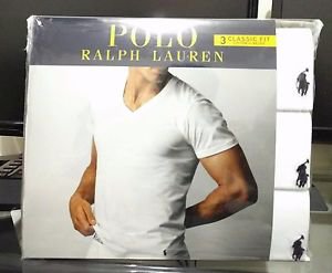 Polo Ralph Lauren Classic Fit Three 3 Pack Cotton V Neck T Tee Shirt White