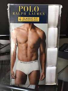 Polo Ralph Lauren Classic Fit Four 4 Pack Cotton Mid Rise Briefs Underwear White