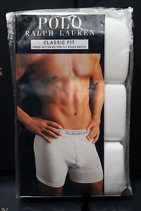 Polo Ralph Lauren Classic Fit Three 3 Pack Cotton Button Fly Boxer Brief WHITE