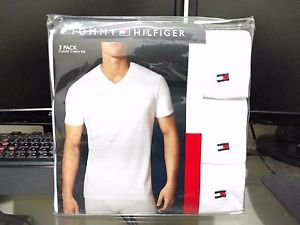 Tommy Hilfiger 3-Pack Three White Classic V Neck Cotton Tee T Shirt MSRP $45