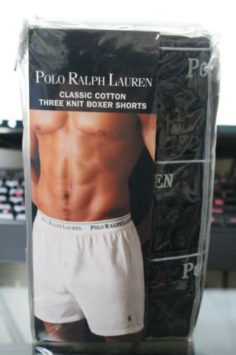 Polo Ralph Lauren Classic Cotton Three Knit Boxer Shorts Black with Red Logo