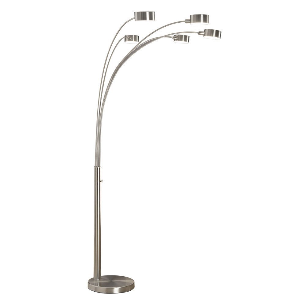 Artiva USA Micah - Modern & Stylish - 5 Arc Brushed Steel Floor Lamp w/ Dimmer Switch