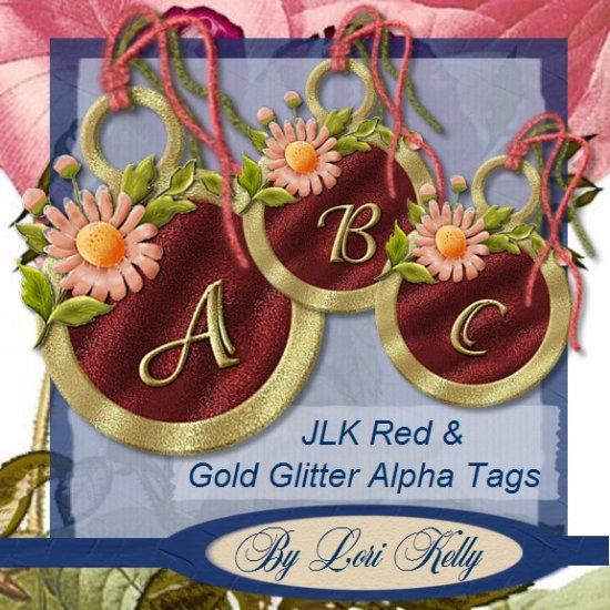 JLK Red & Gold Glitter Alpha Tags - ON SALE!