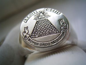Masonic Dollar Ring SILVER 925 & GOLD 14K Pyramid Eye Illuminati Freemason Mason