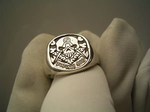 Men's MEMENTO MORI Ring MASONIC FREEMASON Sterling Silver Symbol Skull free P&P