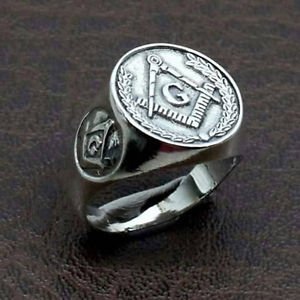 Mens MASONIC RING GOLD SILVER Freemason Compasses Square Symbol Master free P&P