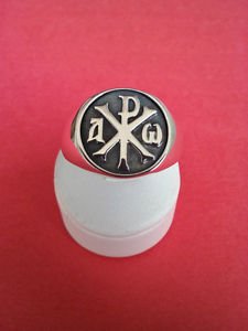 FREEMASON-MASONIC RING Silver Alpha and Omega Chi Rho Christian HANDMADE RING