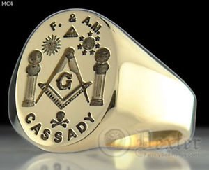 Mens MASONIC RING FREEMASON Gold MASON RING Boaz Jachin Compasses Symbol G