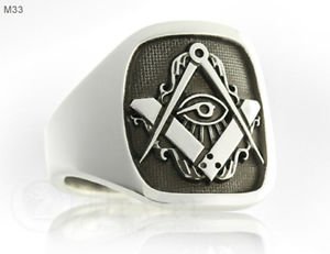 Handmade MASONIC Ring Eye of Ra Horus SILVER 925 & GOLD 14K Freemason Mason