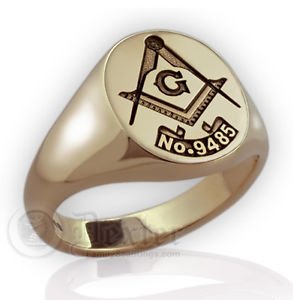Mens Custom LODGE Number MASONIC RING FREEMASON Gold Compasses Symbol free P&P