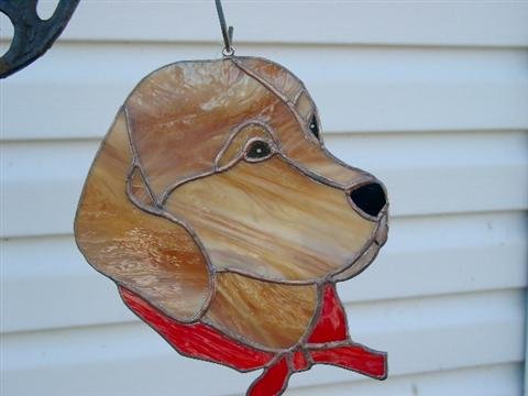 Golden Labrador Retreiver with red collar HANDCRAFTED STAINED GLASS SUNCATCHER