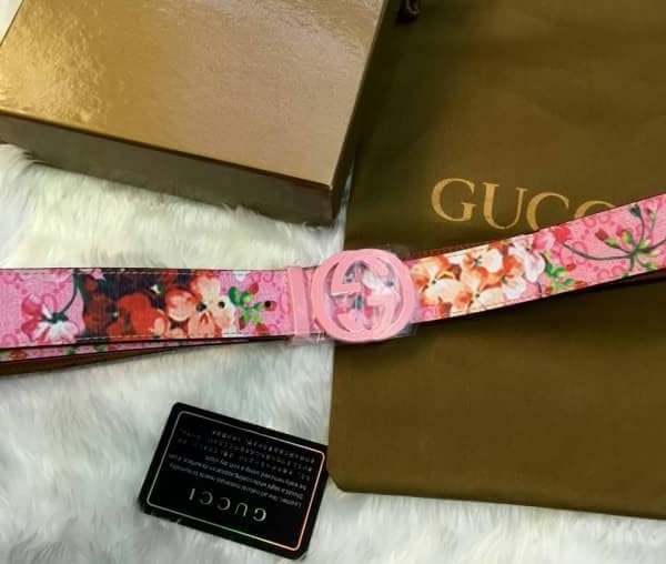 New Gucci 2016 Summer GG Pink Buckle Blooms Belt
