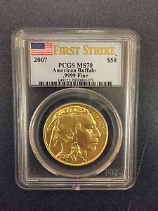 2007 $50 GOLD BUFFALO PCGS MS70 FIRST STRIKE MINT
