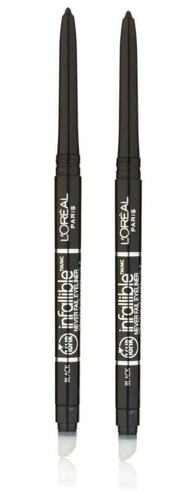 2X L'OREAL 16 HR INFALLIBLE NEVER FAIL EYELINER BLACK 0.008 OZ NEW