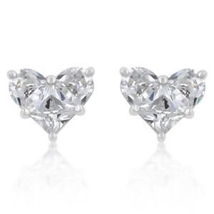 White Cz Heart Stud Earrings