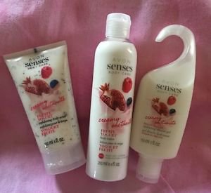 3 PC AVON SENSES BODY CARE FRUITY YOGURT (LOTION+BODY SCRUB+SHOWER GEL) ** NEW**