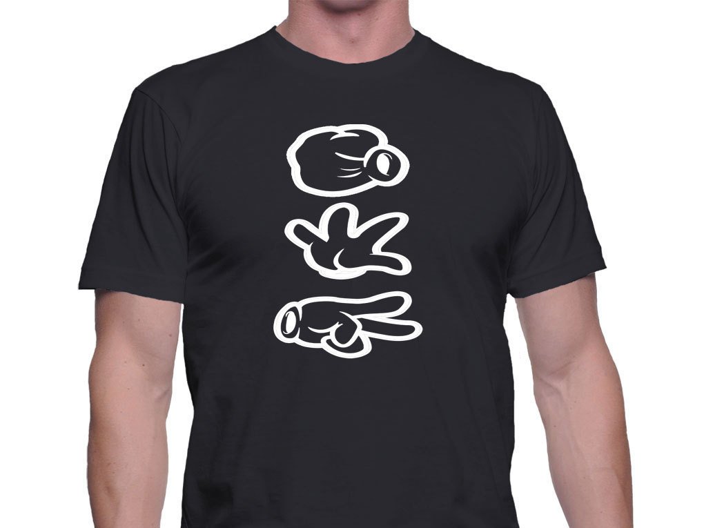 Black Men Tshirt Cartoon Hands Mickey Hands Rock Paper Scissor Black Tshirt For Men