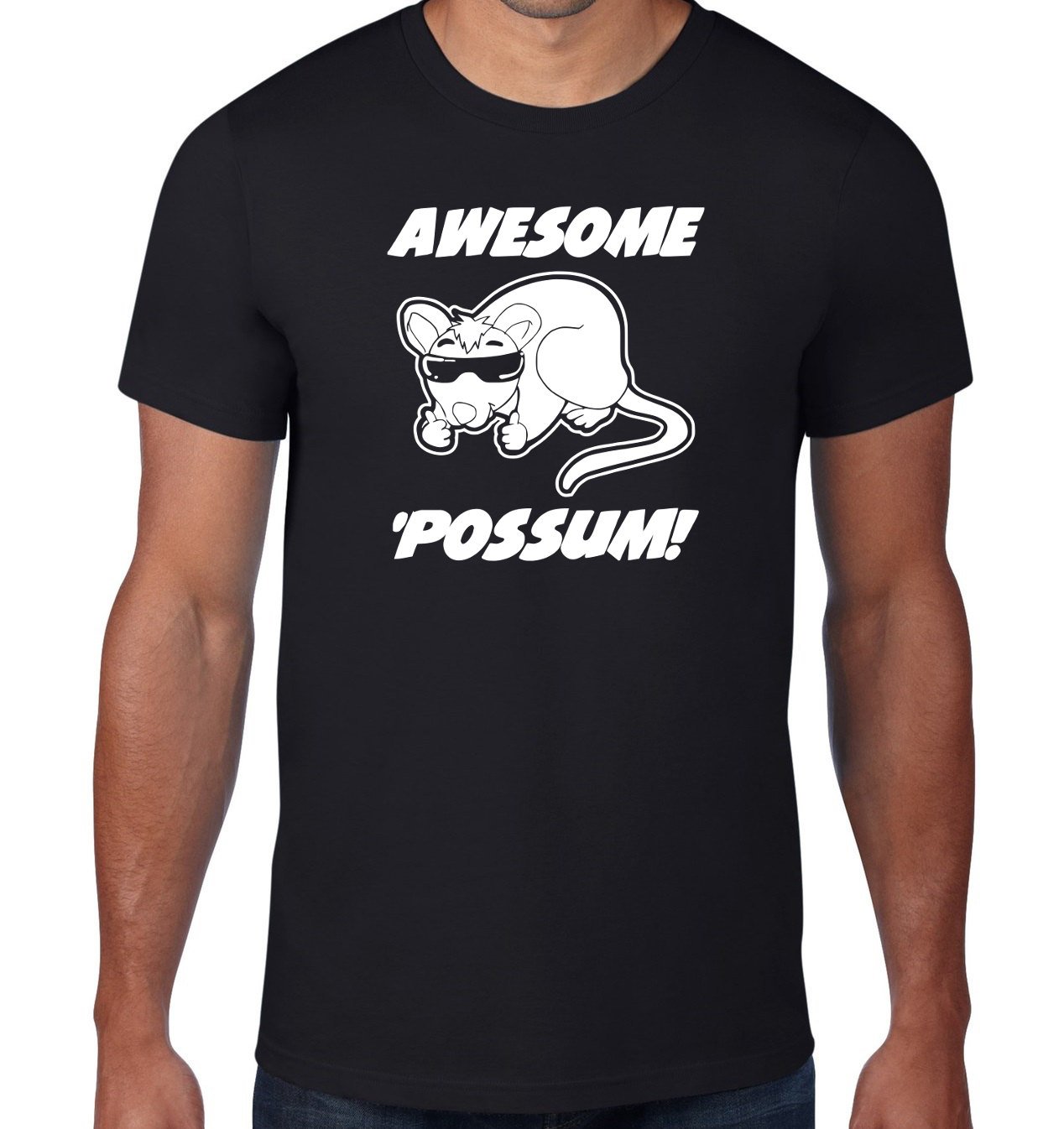 Black Men Tshirt Awesome Possum TShirt, Animal Sunglasses Black Tshirt For Men