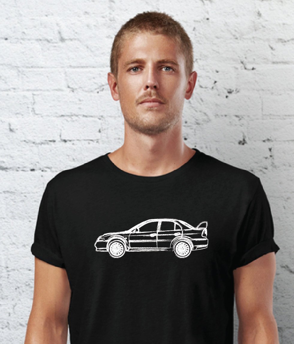 Black Men Tshirt Mitsubishi EVO VII Hand Drawn Car Black Tshirt For Men