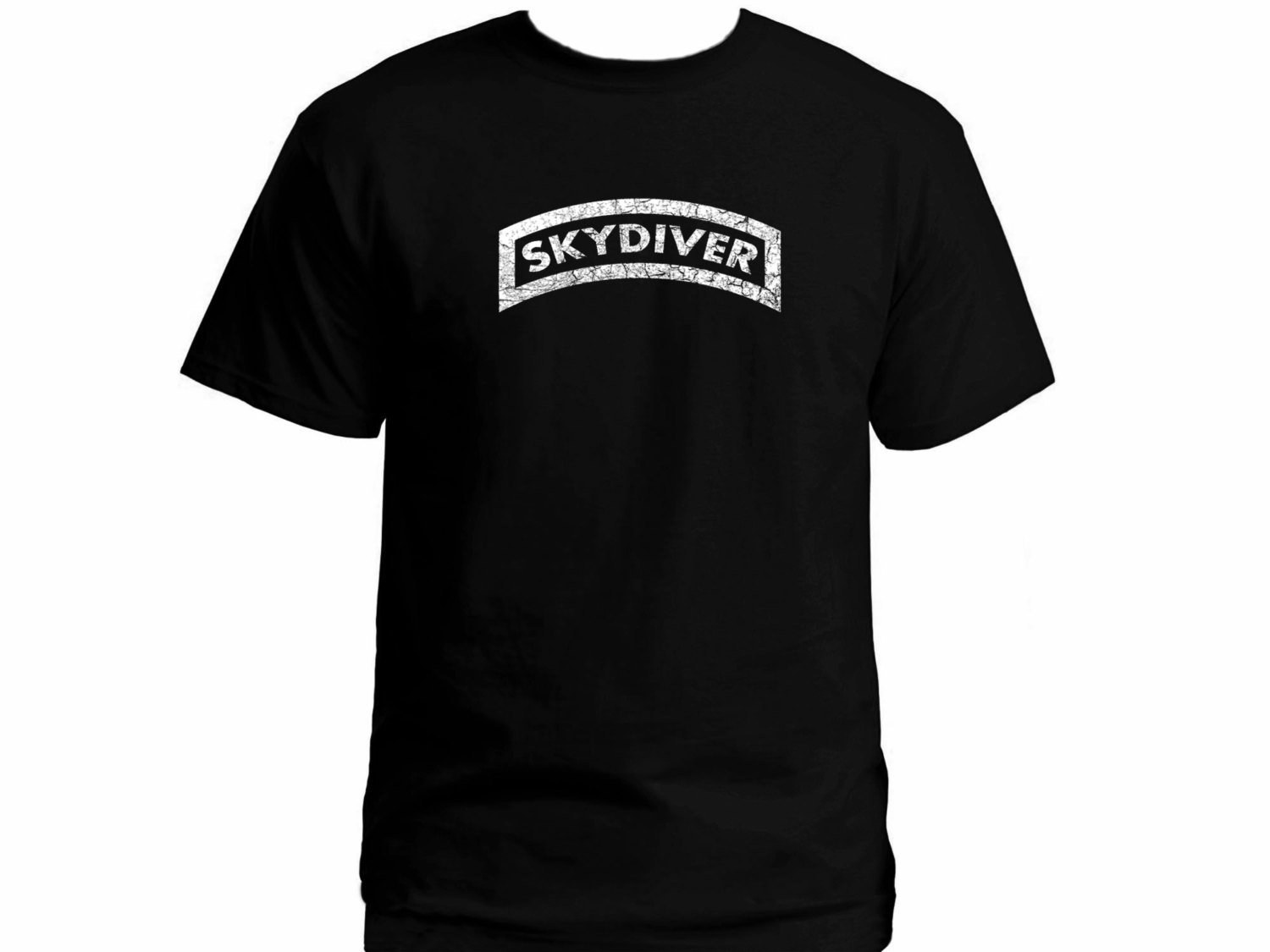 Black Men Tshirt Skydiver freefall badge distressed Black Tshirt For Men