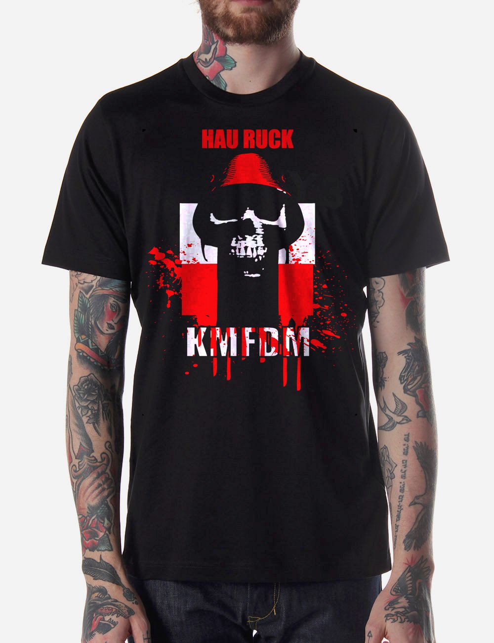Black Men Tshirt KMFDM MORE HAU RUCK Black Tshirt For Men